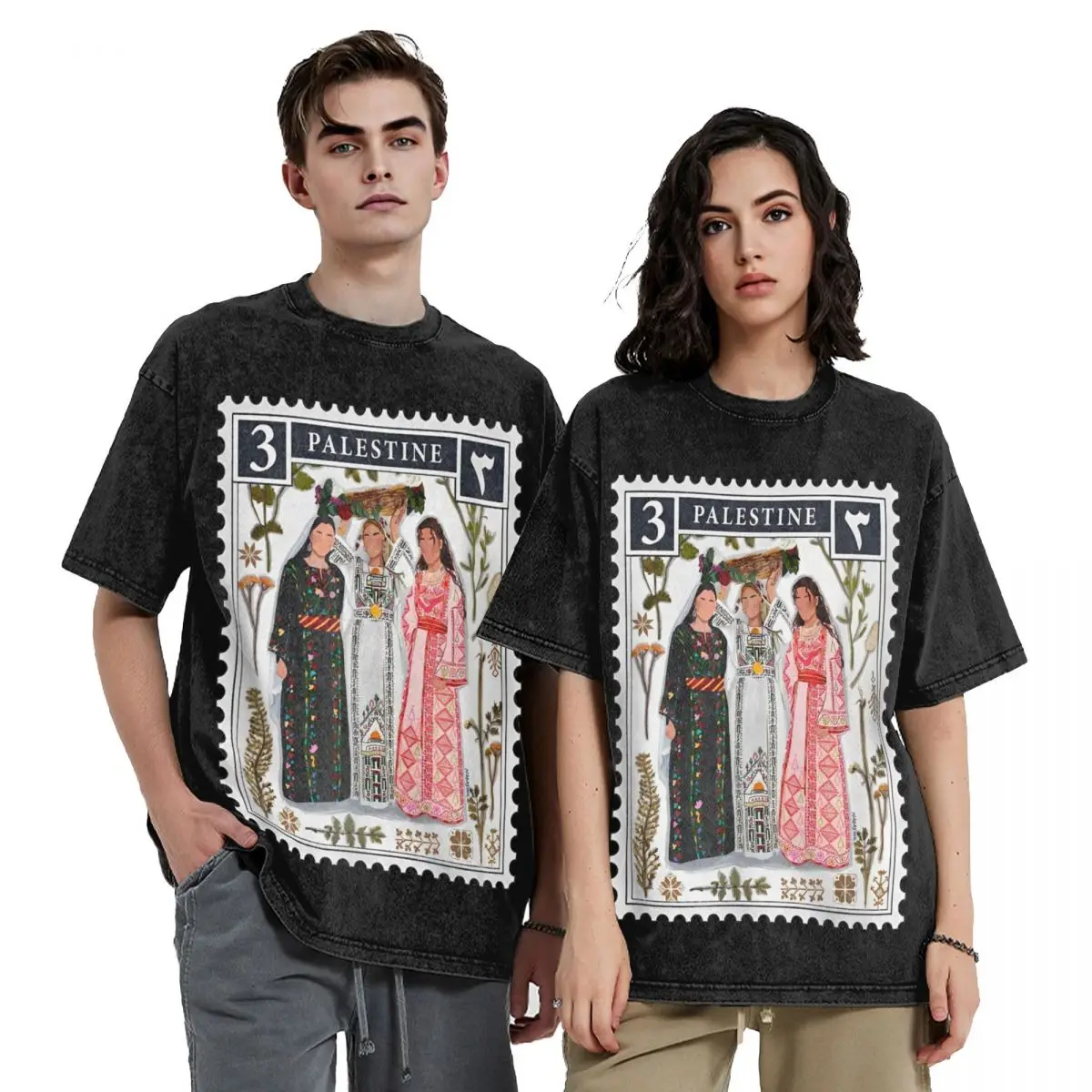 Palestine Stamp Washed T Shirt Streetwear Hip Hop Retro T-Shirt Tees for Men Women 100% Cotton Oversize Summer