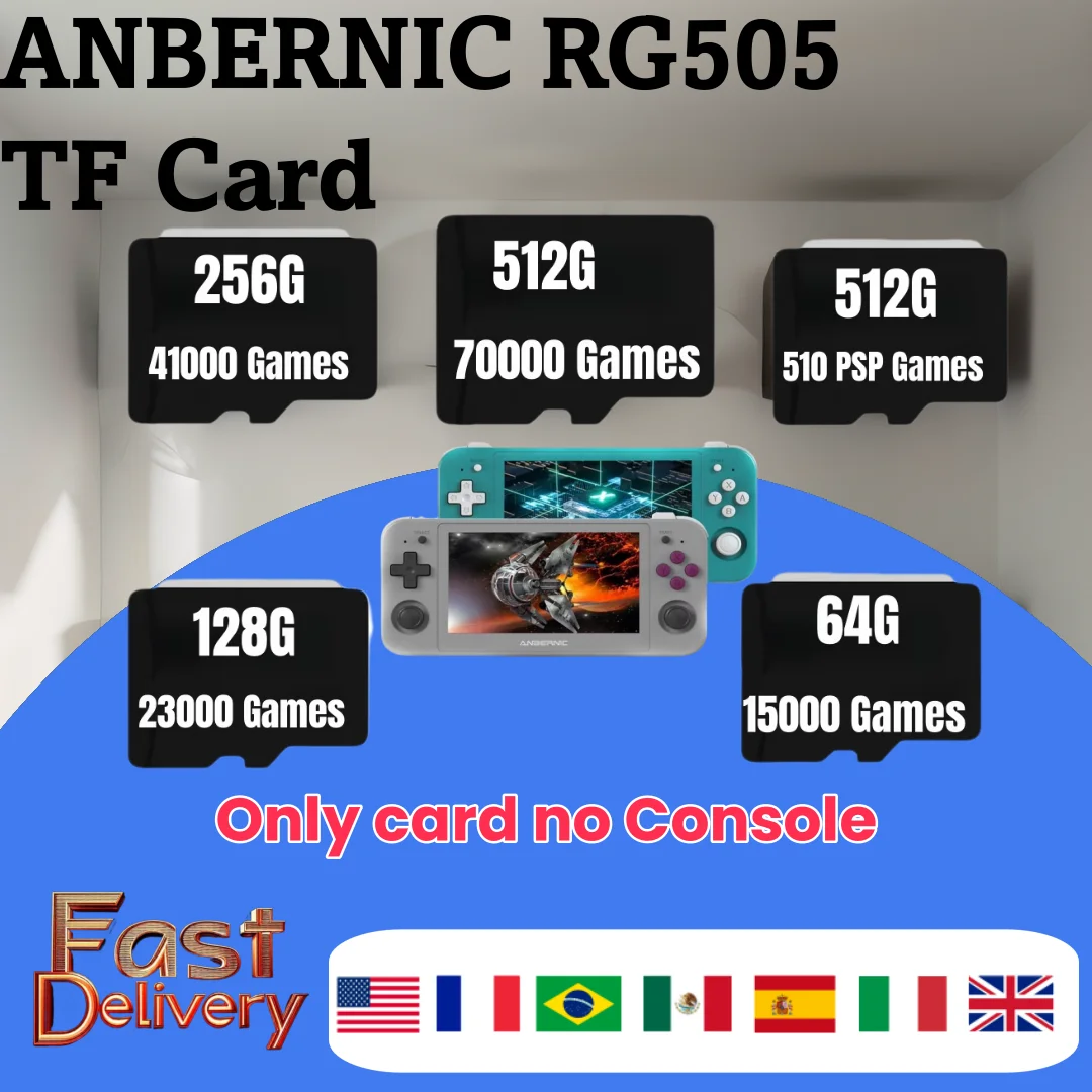 

For ANBERNIC RG505 TF Card Memory Cards 64G 128G 256G 512G Memory Cards 70000 Games PSP 510 GAMES Retro Handheld Console Gift