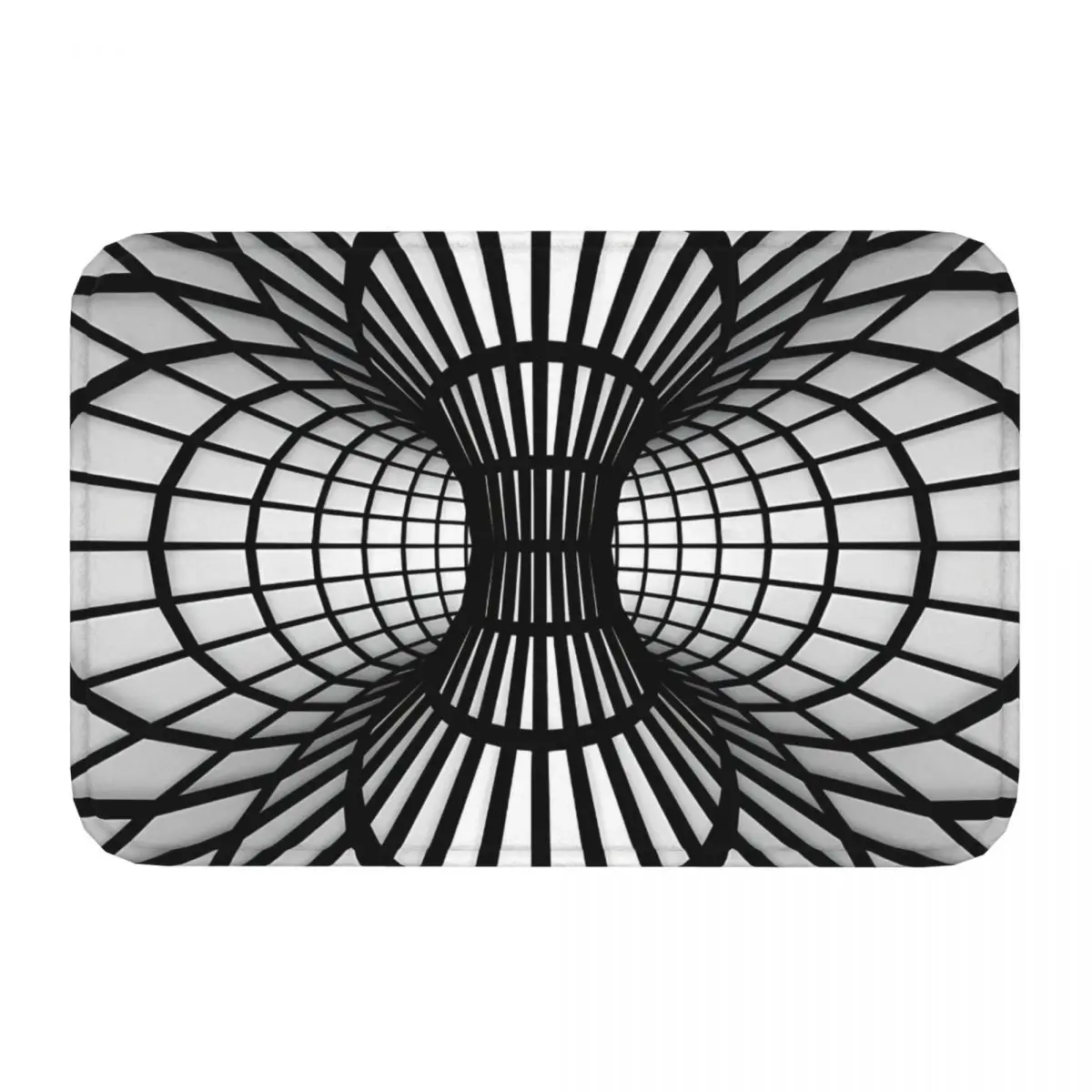 Op Art Black And White Wireframe Tunnel Optical Illusion Non-slip Rug Doormat Living Room Mat Balcony Carpet Entrance Door