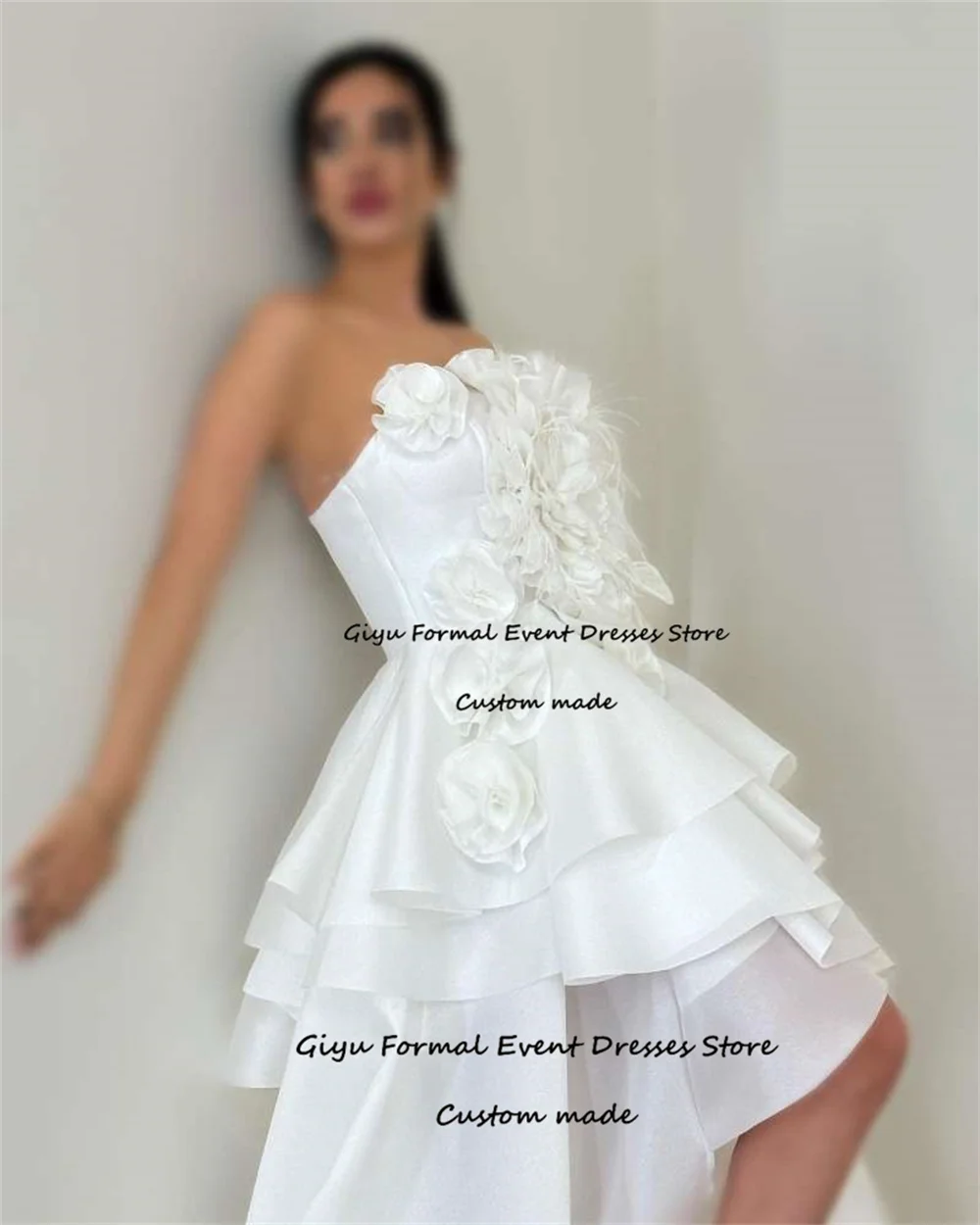 Giyu Fairy 3D Followers Mini Wedding Dresses 2024 Strapless Knee-Lengh Vestidos De Novia 2024 Evening Gown Dress