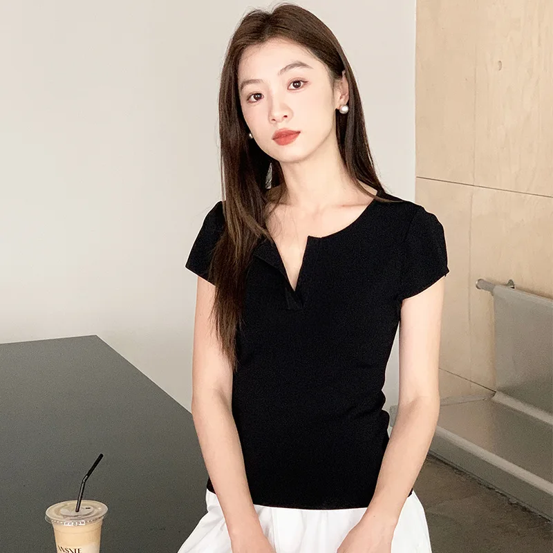 Viscose V-neck Women Chic Top 2024 Summer Old Money Style Office Lady Outfit Women Clothes