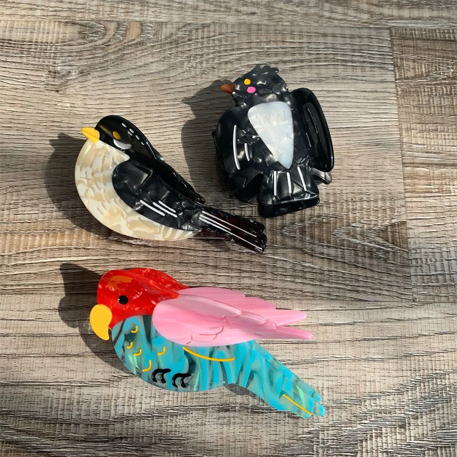 

Креативный дизайн, заколки для волос из ацетата с птицами, средние заколки для волос, коготь для волос в виде попугая, зажим в виде акулы, аксессуары для трансграничных женщин