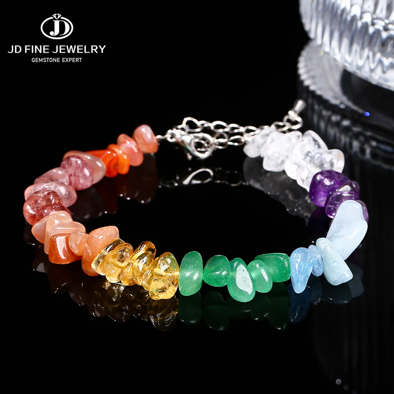 JD Natural Multicolor Crystal Gravel Stone 7 Chakra Lucky Healing Bracelet Women Men Bohe All Match Handmade Yoga Meditaton Gift