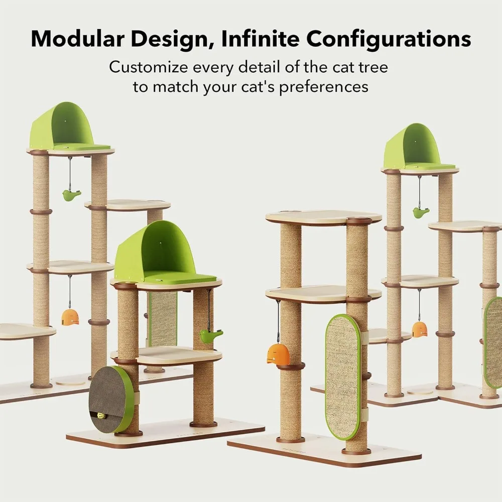 Cat Tree Tower for Indoor,Modular Design with Cat Bed, Toy, Felt Pads, Sisal Scratching Posts,Sturdy Multi-Level Activity Center