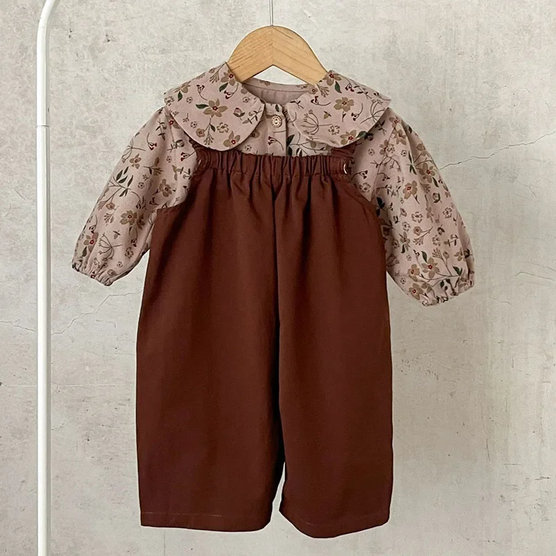 2025 New Spring Newborn Baby Girls Clothing Set Long Sleeved Cotton Printed Shirt+Jumpsuit Toddler Baby Girl Clothes Suit