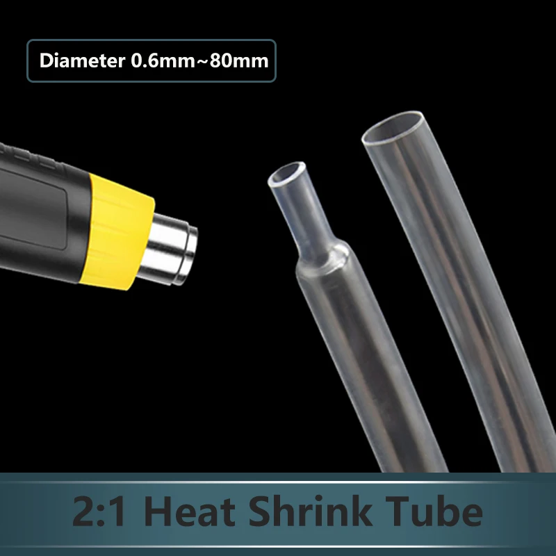 1~10m Heat Shrink Heatshrink Tube Transparent 2:1 Diameter 0.6mm ~ 80mm Tubing Sleeving DIY Wrap Wire Repair Cable Protecctor