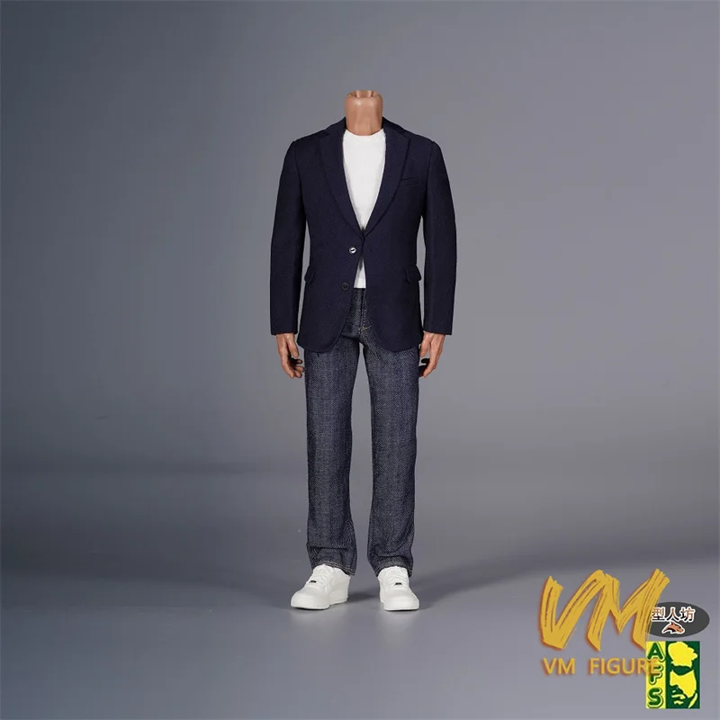 1/6 Męski strój rekreacyjny: marynarka, podkoszulek, jeansy, regulowany pasek, buty, ubrania, model pasujący do 12-calowych figurek żołnierzy i lalek.