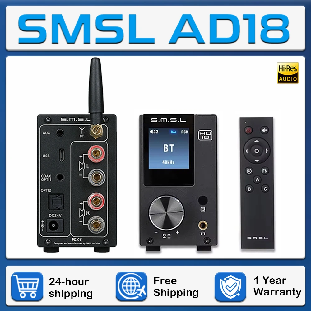 SMSL AD18 HIFI Amp Supports Bluetooth4.2 Apt-X DSP DAC 80W*2 Class D Integrated Full Digital Sound Audio Stereo Power Amplifier