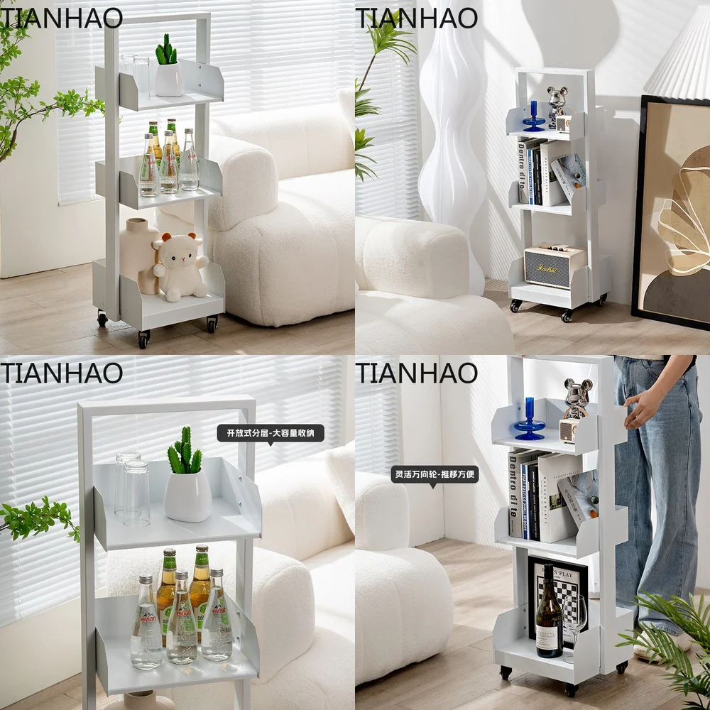 Nordic Bookshelf Home Display Shelf Modern Minimalist Light Luxury Living Room Entryway Storage Rack for Small Spaces Movable