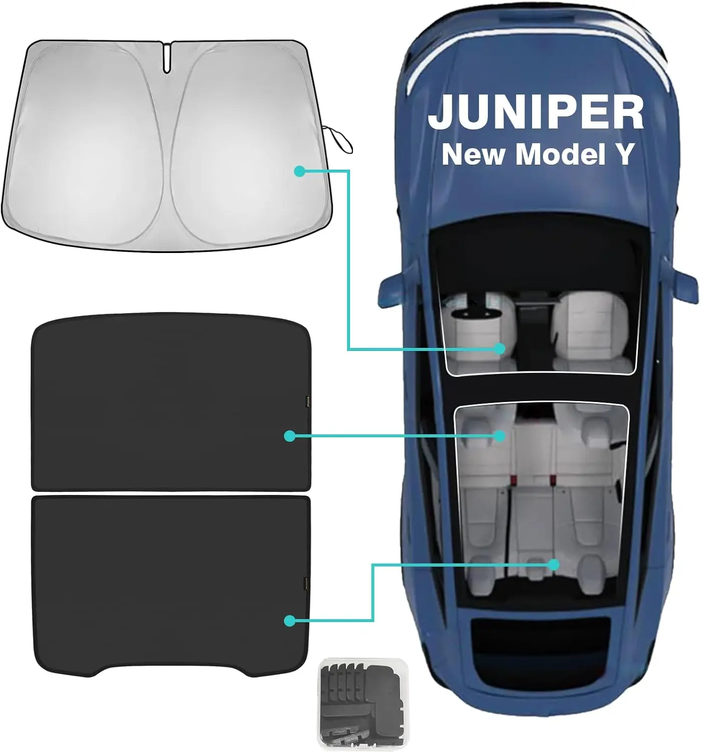 

Foldable 3-Piece Windshield and Roof Sunshade Compatible with 2026 2025 New Model, Heat and UV Protection Car Visor Accessories with Storage Bag, Black (Roof+Windshield)