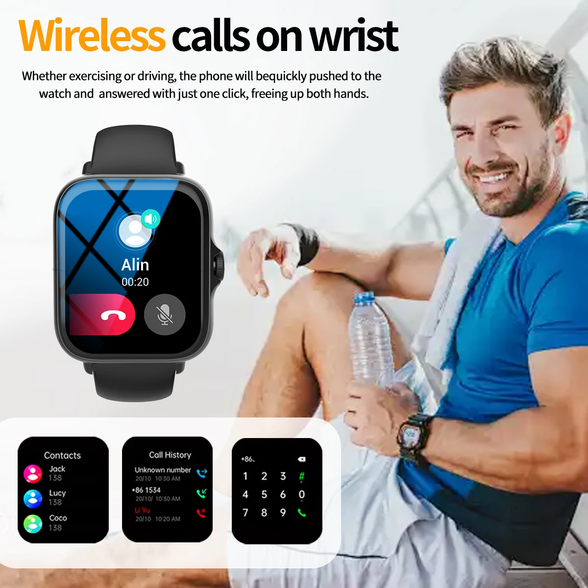 ساعة ذكية ساخنة، وضع رياضي متعدد، تذكير بالرسائل، تذكير بالتطبيقات المتعددة، مناسبة للرجال والنساء، ورق حائط مخصص