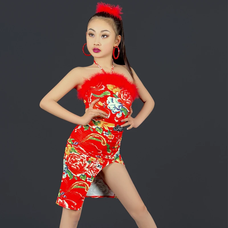 

Kids Latin Dance Professional Dresses Girls Sleeveless Samba Latin Dance Clothing Kids Performance Dancing Wear DWY10031