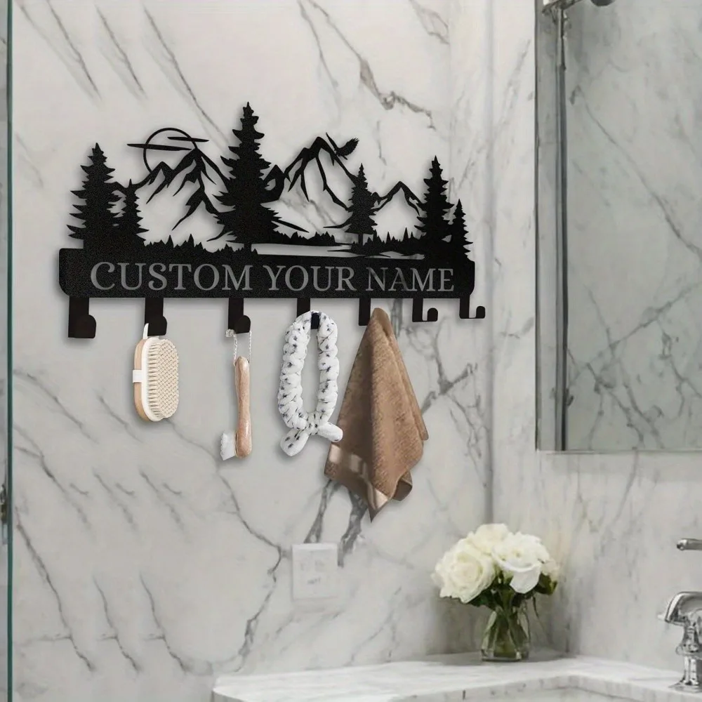 Custom Mountain-Themed Metal Wall Key Holder|Multi-Hook Organizer,Halloween&Christmas Gift,Kitchen/Bedroom/Hallway/Office Decor