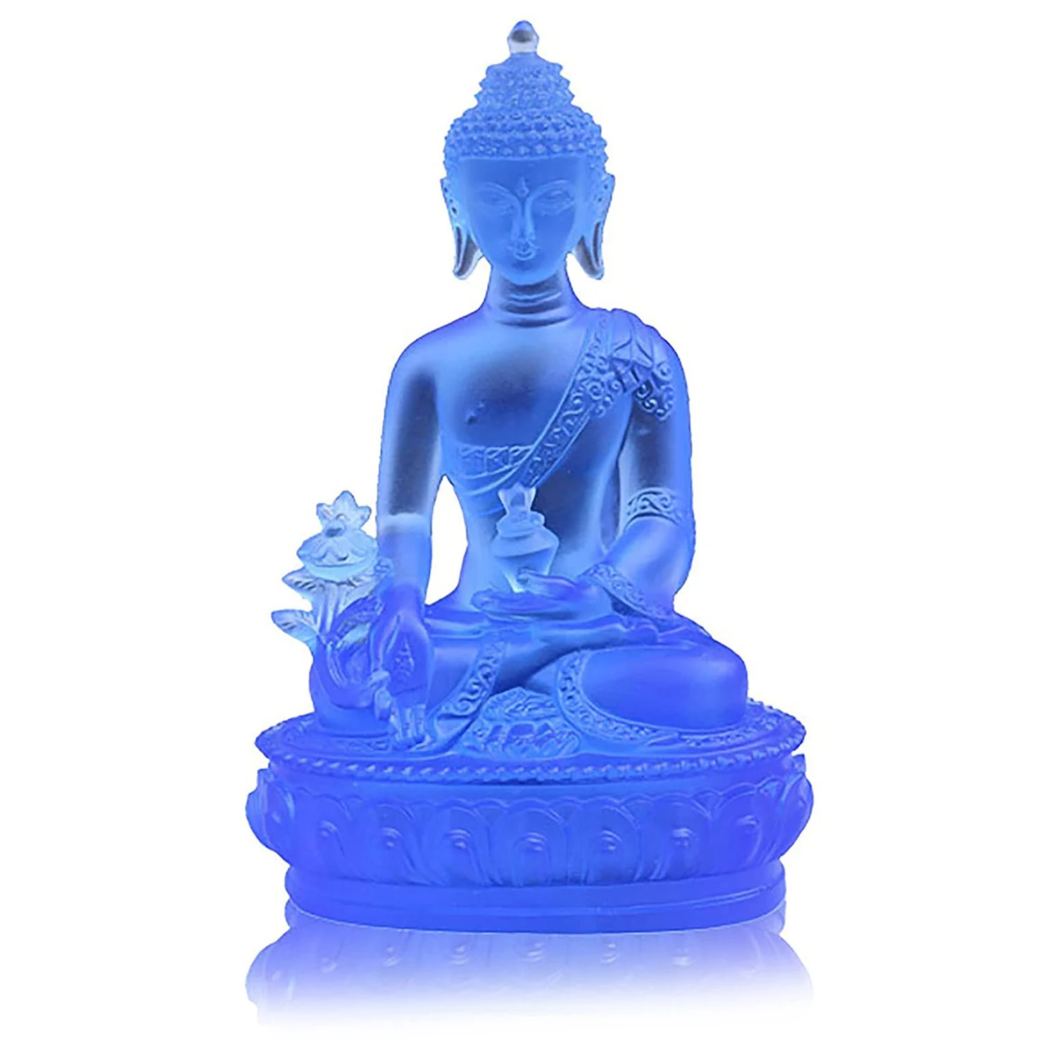 Tibetan Medicine Buddha Statue Translucent Resin Buddha Sculpture Meditation Decor Spiritual Decor Collectible -Blue