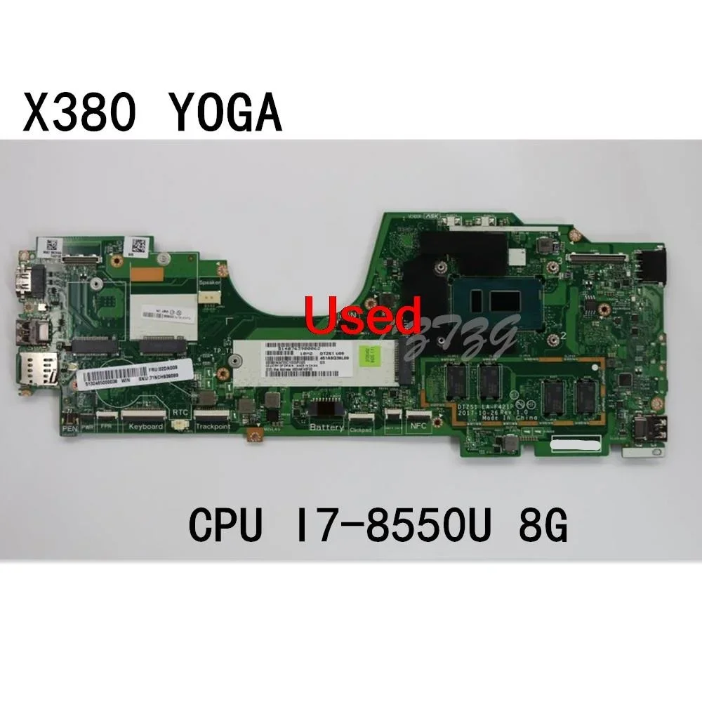 For Lenovo ThinkPad X380 yoga  Laptop Motherboard CPU I7-8550U 8GB FRU 02DA008 02DA024 5B20X01170