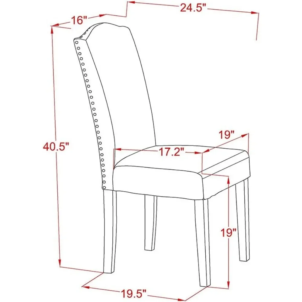 6-delige dinetset in V-stijl bevat een rechthoekige eetkamertafel met V-pootjes en 4 parson-stoelen van donker Gotham-linnen stof met