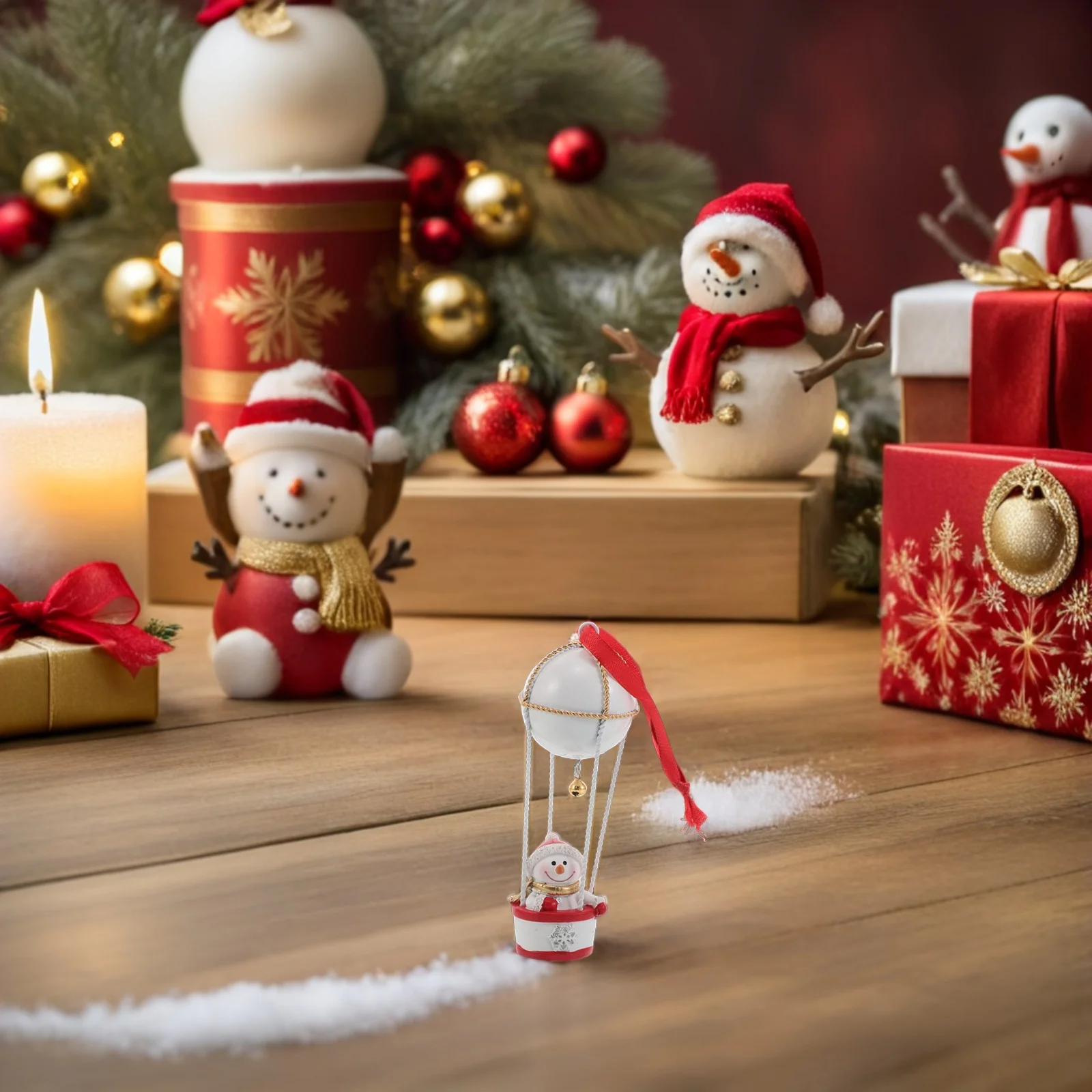 

Christmas Tree Hanging Ornament Resin Snowman Hot Air Balloon Jingle Bells Holiday Decoration Farmhouse Xmas Pendant Party