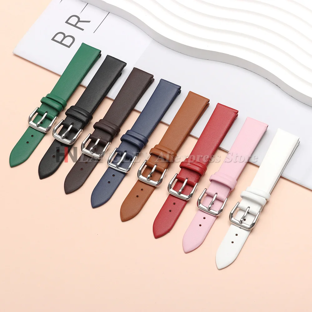 8mm 10mm 12mm 14mm 16mm 18mm 20mm 22mm Cowhide Leather Watch Strap Ultra Thin Soft Bracelet for Women Men Universal Wrist Bands