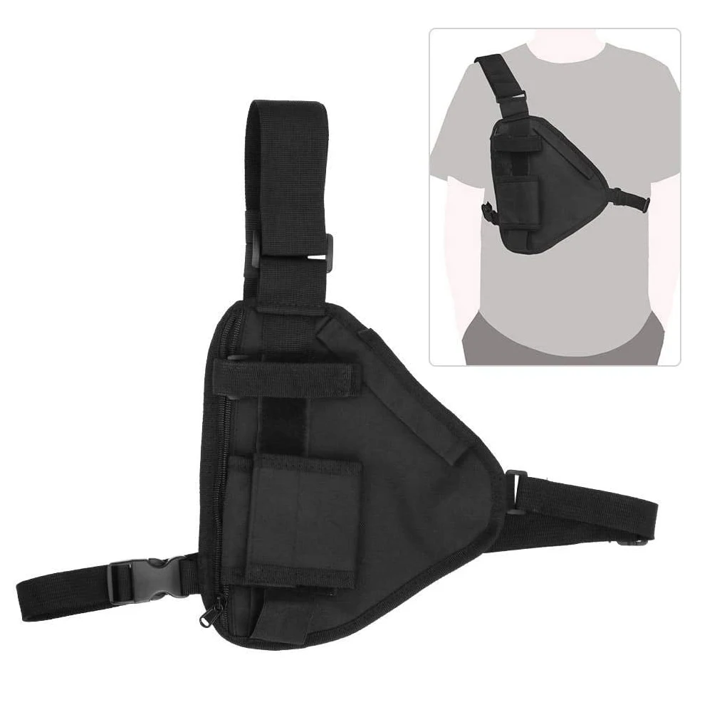 Radio Holster Chest Harness Front Pack Pouch Holster Tactical Vest Rig with Nylon Strap for Two Way Radio Walkie Talkie