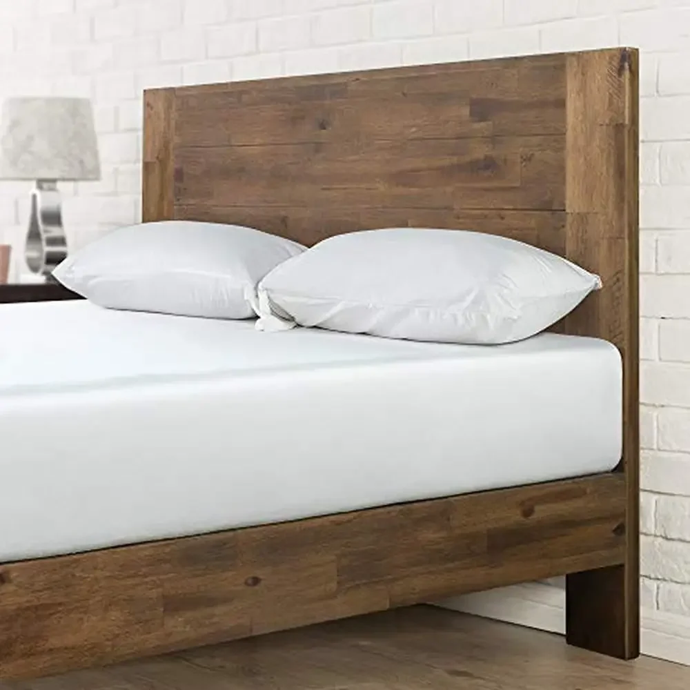 Wooden Platform Bed Frame with Headboard Sturdy Construction Simple Design Easy Assembly Queen Size 81.5