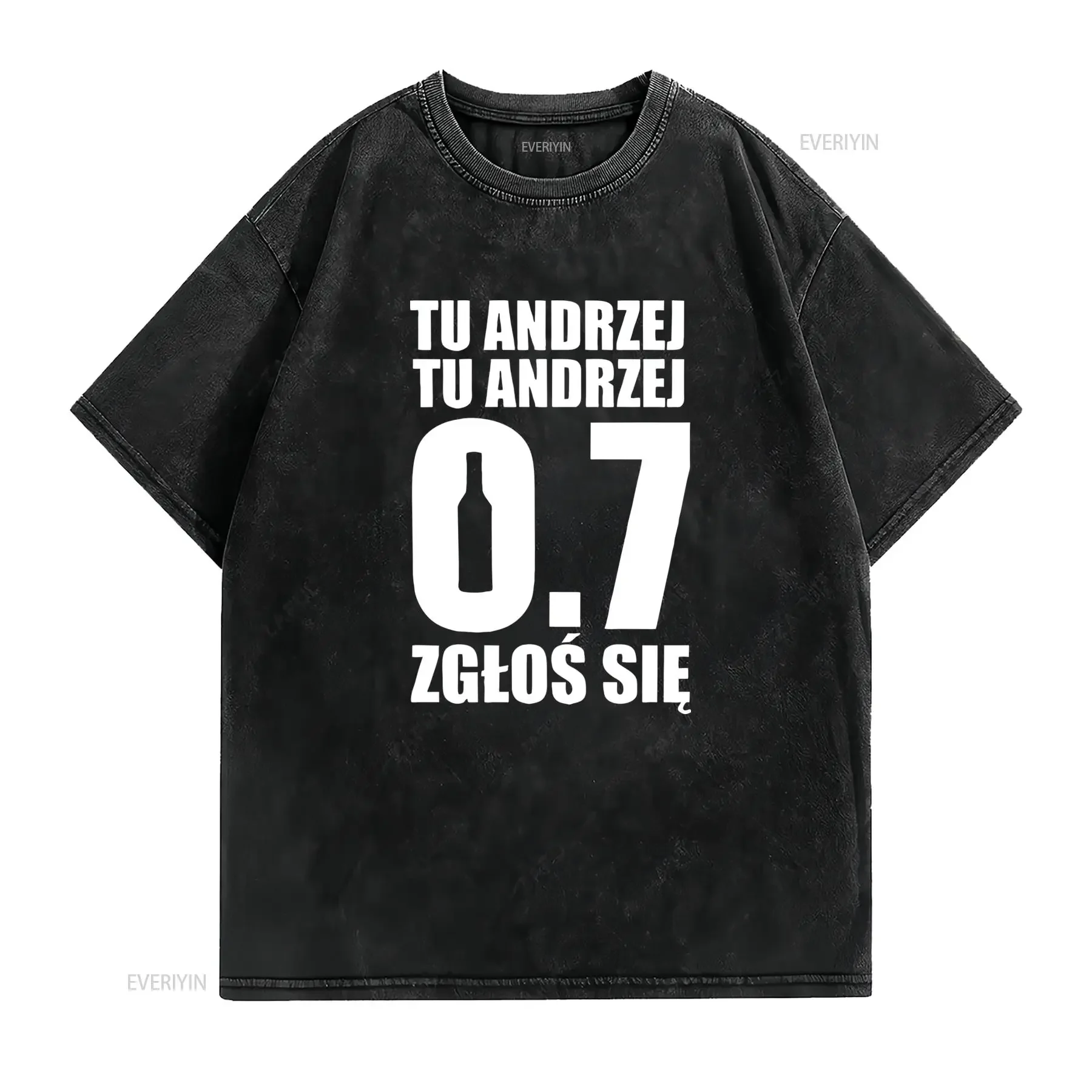 Męska koszulka Plus Size Tu Andrzej 0 7 Zgłoś Sie Polski Przysłówek Casualowa czarna z białym tekstem lekka letnia okrągły