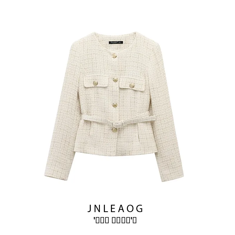 

JNLEAOG весенний новый женский модный дизайнерский костюм с поясом с текстурой Jaet Thiened Long Sve круглый Ne ort Sle полиэфирное волокно