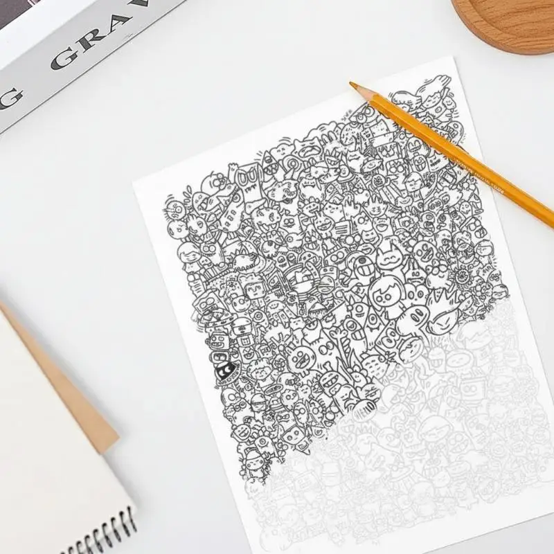 Decompression And Copying Sketch Book Containing Rich Funny Elements Unique Patterns Good Way To Pass The Time