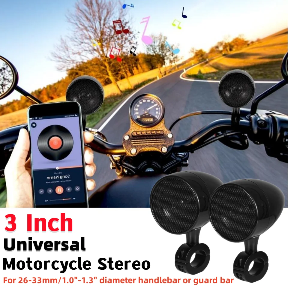 

2Pcs/set Universal 3Inch Motorcycle Speaker Waterproof Multimedia Stereo FM Radio Motorbike Bluetooth/USB high-Power Audio