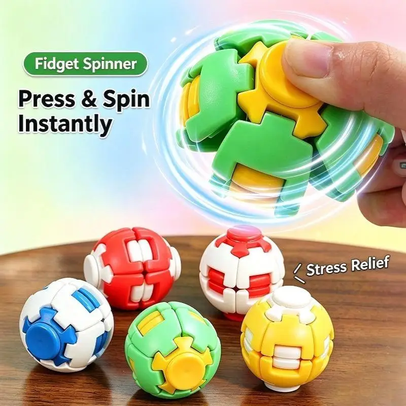 Creative Press-to-Spin Fidget Squeeze Toy Portable Stress Relief Ball for Kids ADHD Calming Travel Use