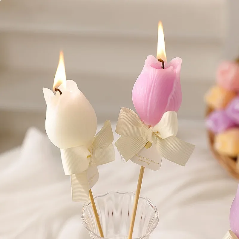 6pc Tulip Rose Scented Candle Wedding Souvenir Smokeless Bamboo Stick Flower Gift