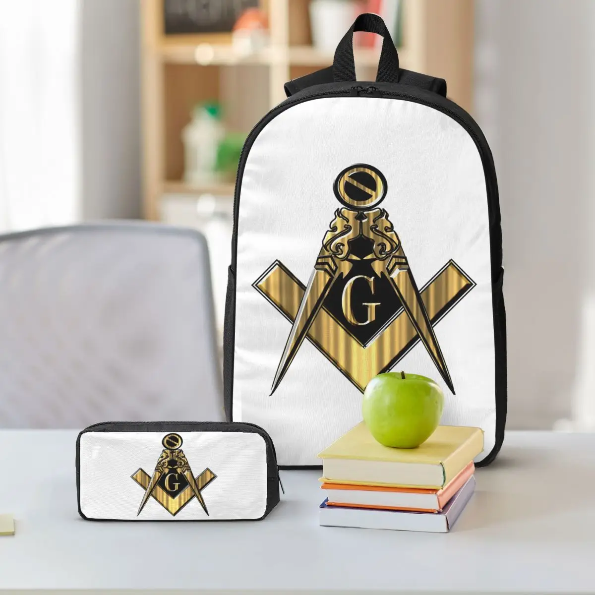 Masonic Freemason Backpack Student BookBag School Bag Shoulder Bags 3ps Insulated Lunch Bag Pencil Case