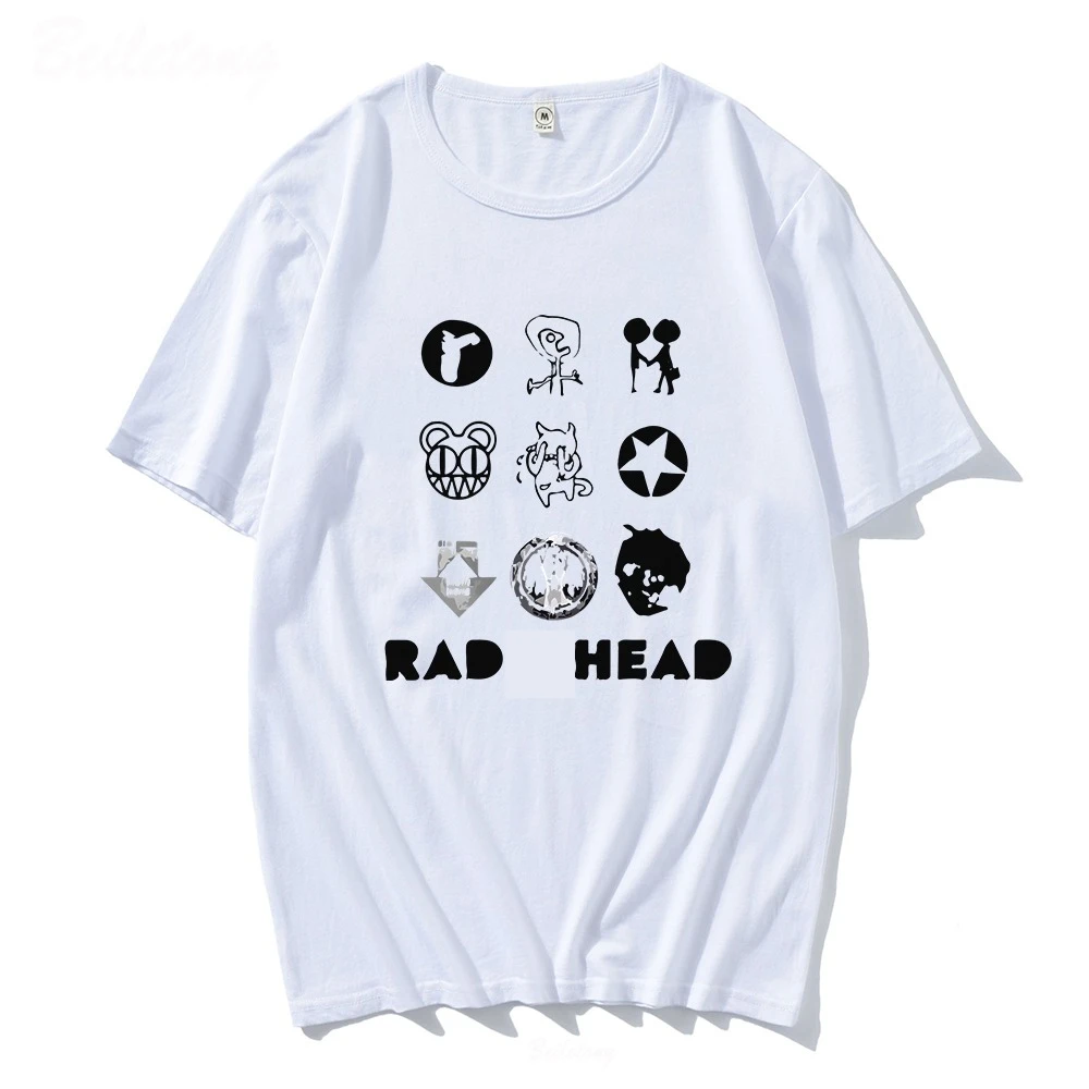 تي شيرت كلاسيكي من Rad Head للرجال والنساء 100% قطن إيندي المشجعين باند روك بوي طباعة ملابس نسائية يابانية فضفاضة ملابس علوية قابلة للتنفس
