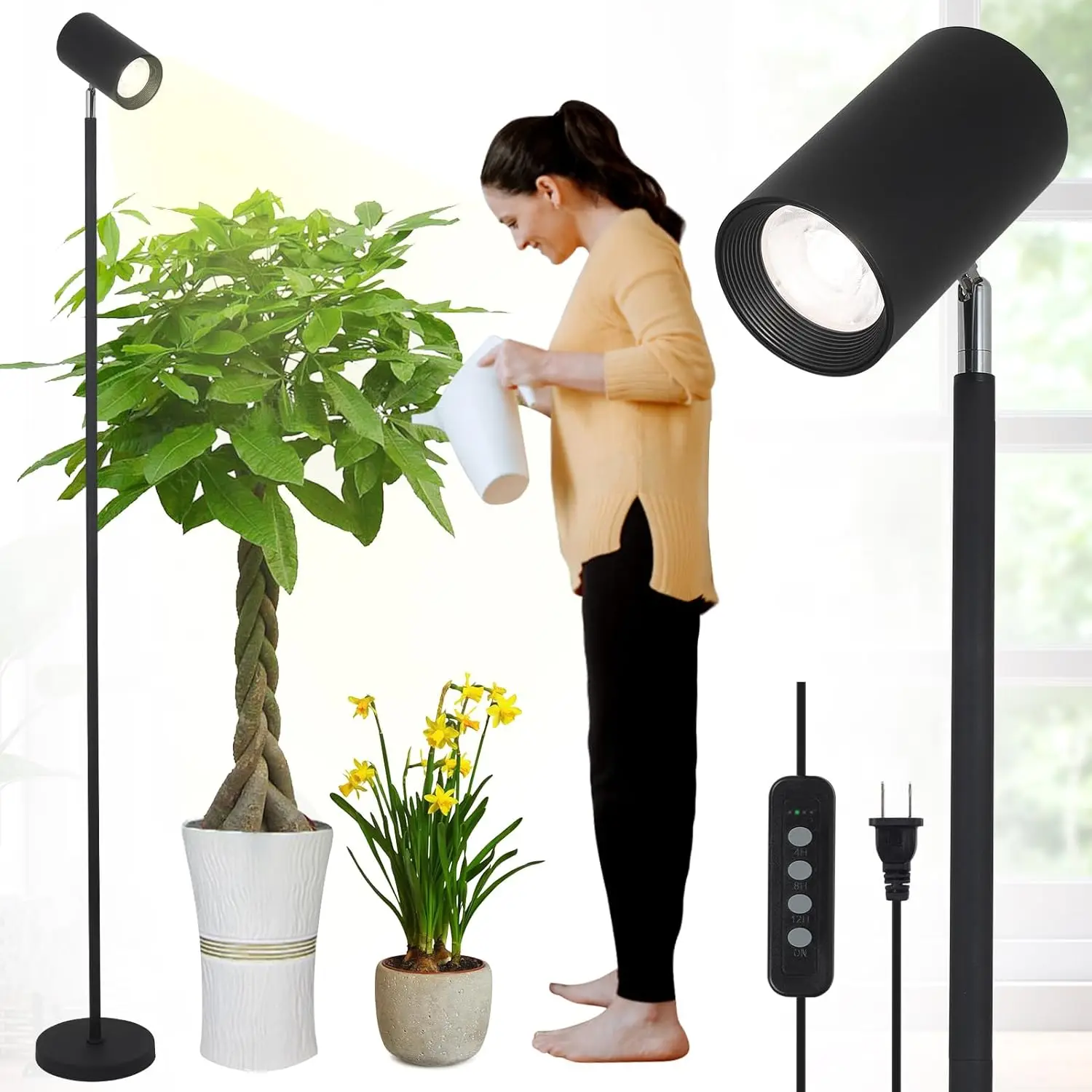 

Full Spectrum Plant Grow Light Stand with Timer, 20W COB Bulb, 6-Level Height Adjustable for Indoor Plants