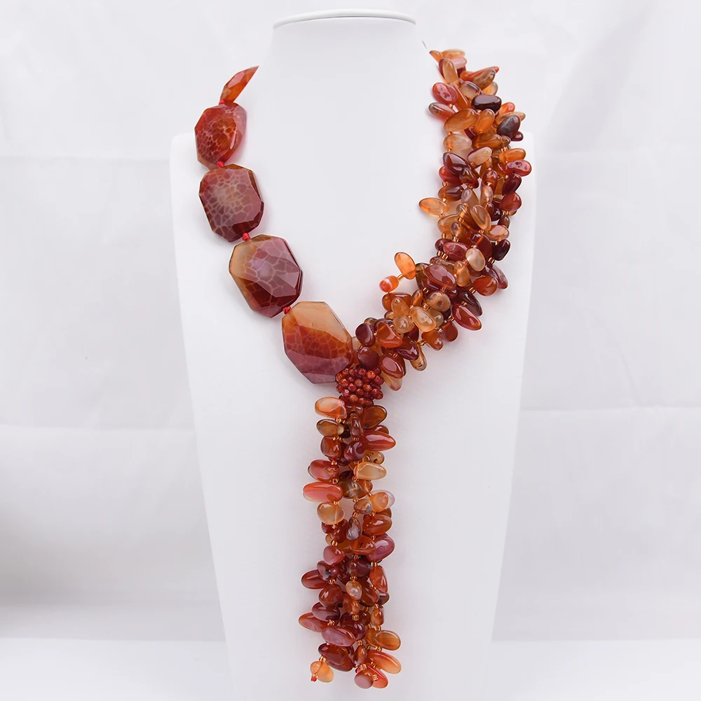 

G-G 5 Strands Heavy Large Natural Orange African Fire Agates Top-drilled Red Carnelian Necklace Tassel Pendant