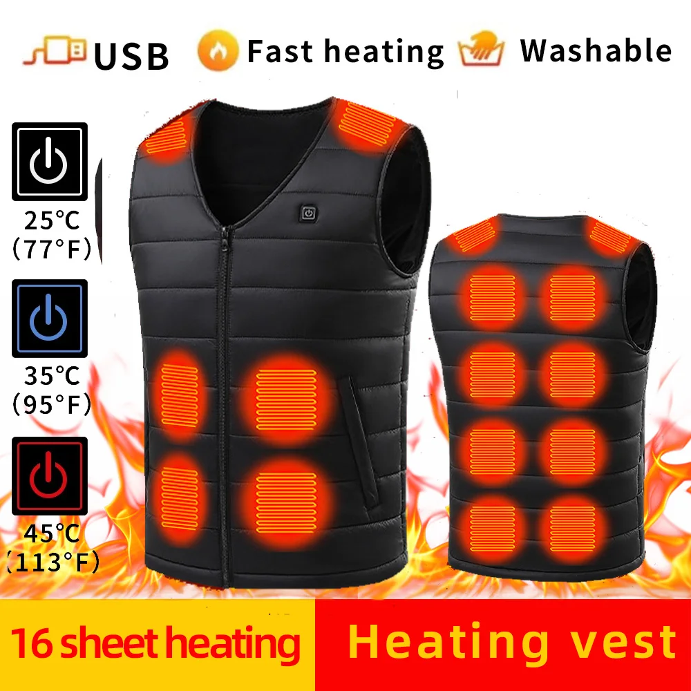 Winter slim verwarmingsvest constante temperatuur verwarming V-hals oudere mannen en vrouwen 16-gebied verwarmingsvest herenvest