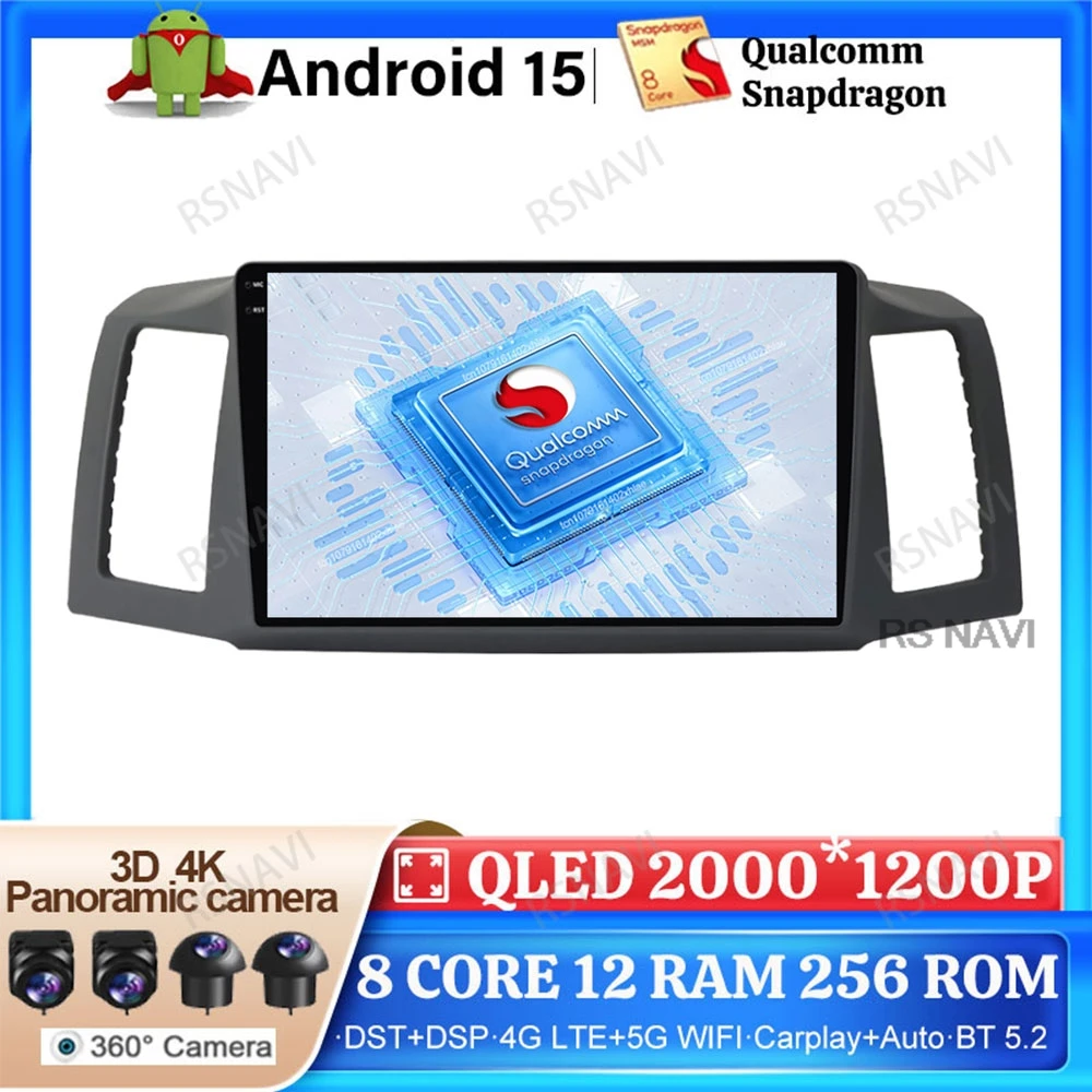 

Android 15 Car Radio For Jeep Grand Cherokee 2004 2005 2006 2007 Navigation Qualcomm Autoradio Multimedia DVD DSP 5G WIFI Stereo