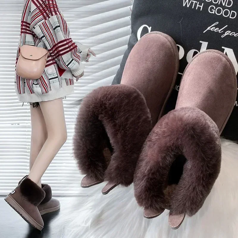 Women Snow Boots Thick Sole Cute Bunny Ears Suede Shoes for Women Keep Warm Sleeve Low Heels  Platform Shoes Outdoor Botas Mujer