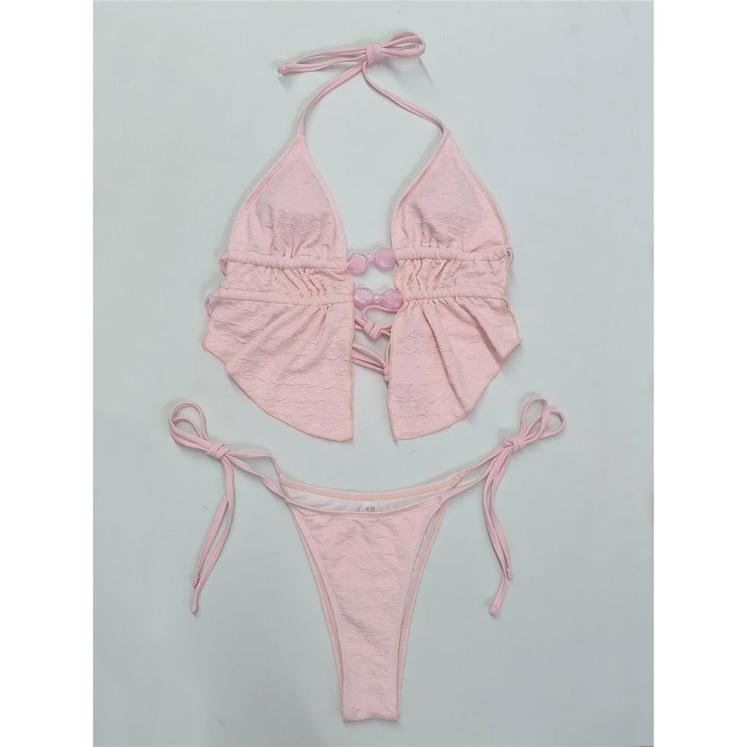S - XL, geraffter Bikini, Tankini mit Trägern, Damen-Badeanzug, zweiteiliges Bikini-Set, gepolsterter Badeanzug, Badebekleidung, Modell V7819. – Detail 7