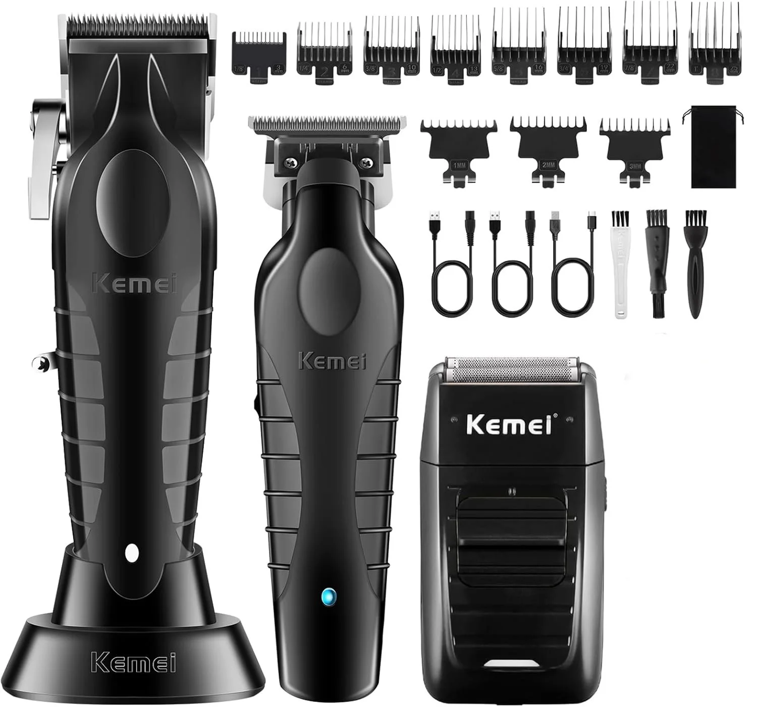 

Набор для стрижки волос Kemei: перезаряжаемая беспроводная машинка для стрижки, электробритва, триммер для мужчин, профессиональный парикмахерский инструмент.