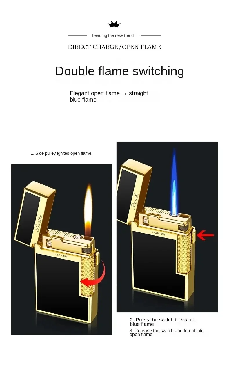 Metall Winddichtes Zigarren- und Zigarettenfeuerzeug mit Jet-Flamme, zwei Flammenarten, ungewöhnliche Feuerzeuge, Raucherzubehör, Butan-Gadgets für Männer – Detail 4
