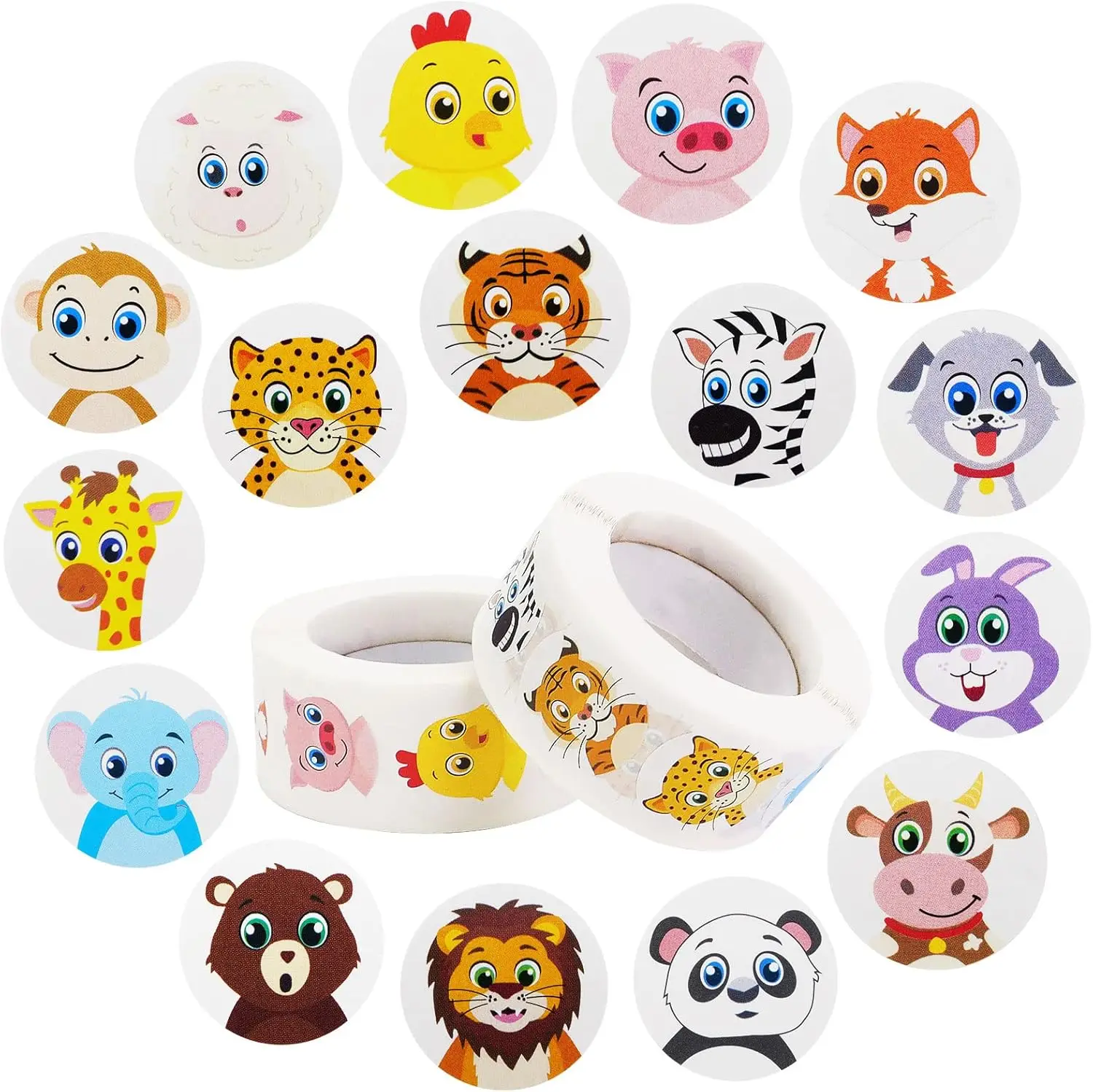 500 Pieces/Roll White Background Animal Sealing Stickers Multi-Purpose Teacher Reward and Encouragement Pattern Stickers Round Marking Stickers Notebook, Notebook, Planner Decoration Stickers, Envelope Sealing Labels