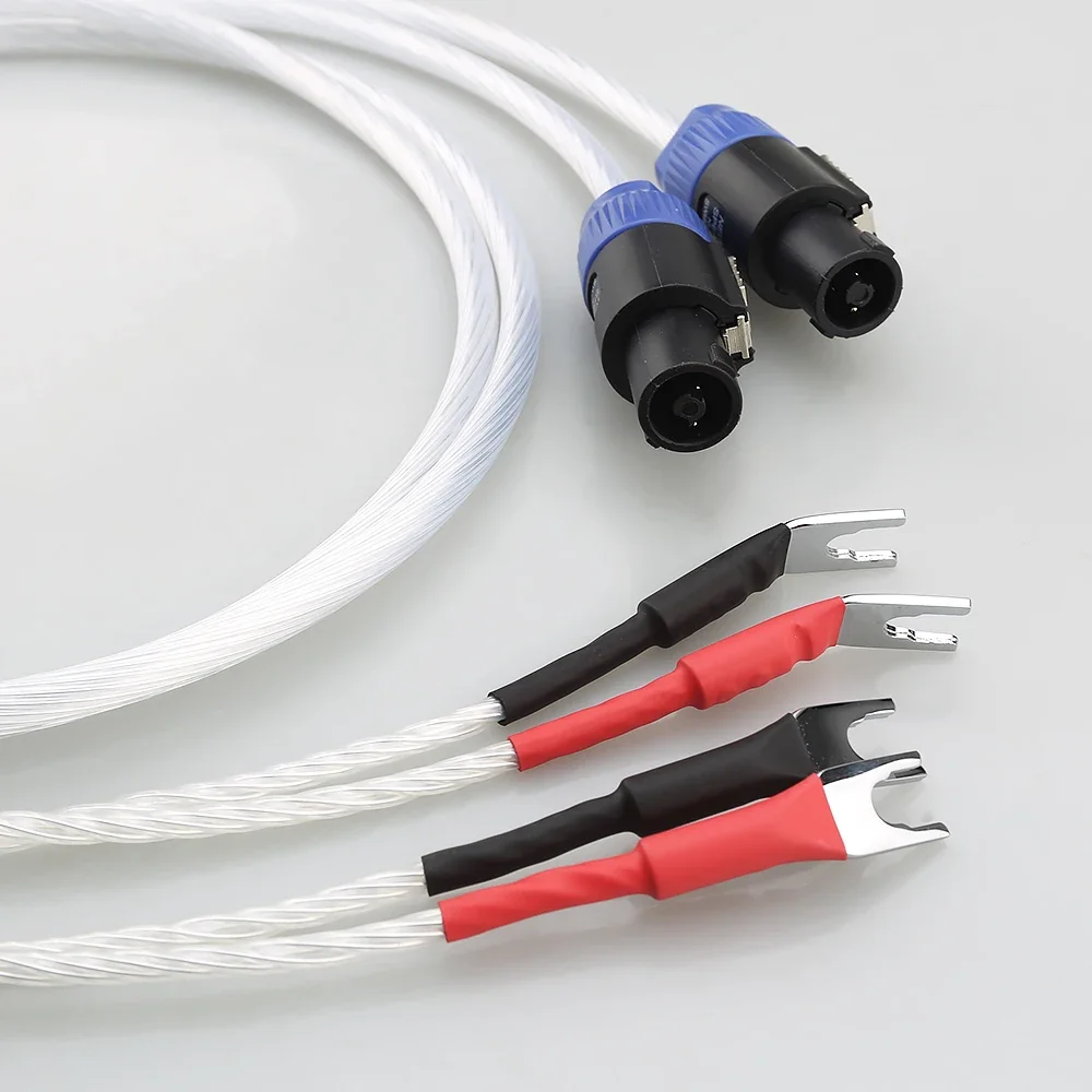 

Pair 5N OCC Silver Plated Subwoofer Cable, Speakon to 2 Spade Plug HIFI Audiophile Sub Speaker Cord for REL MJ Acoustics