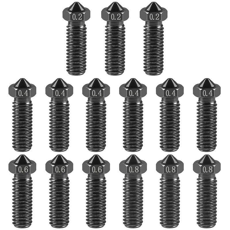 15Pcs M6 Thread Hardened Steel Nozzles V6 For VOLCANO Nozzle Kit 0.2Mm 0.4Mm 0.6Mm 0.8Mm Extra Extruder Nozzles