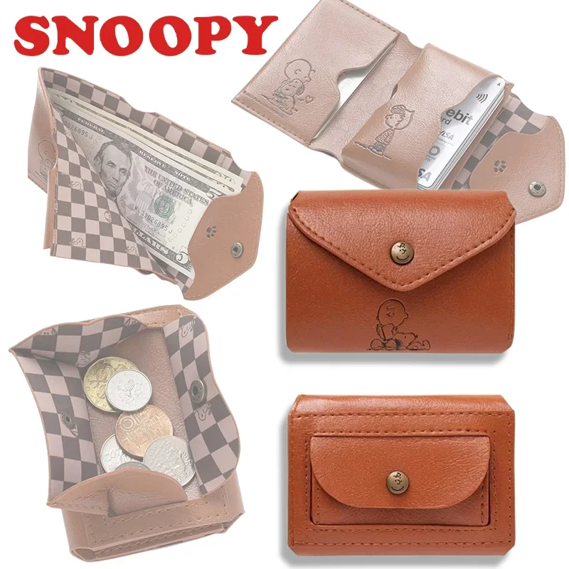 Snoopy Wallet Short Leather Billfold Anime Cute Coin Purse Cartoon Men Women Business Card Holder ID Money Bag Foldable Wallet