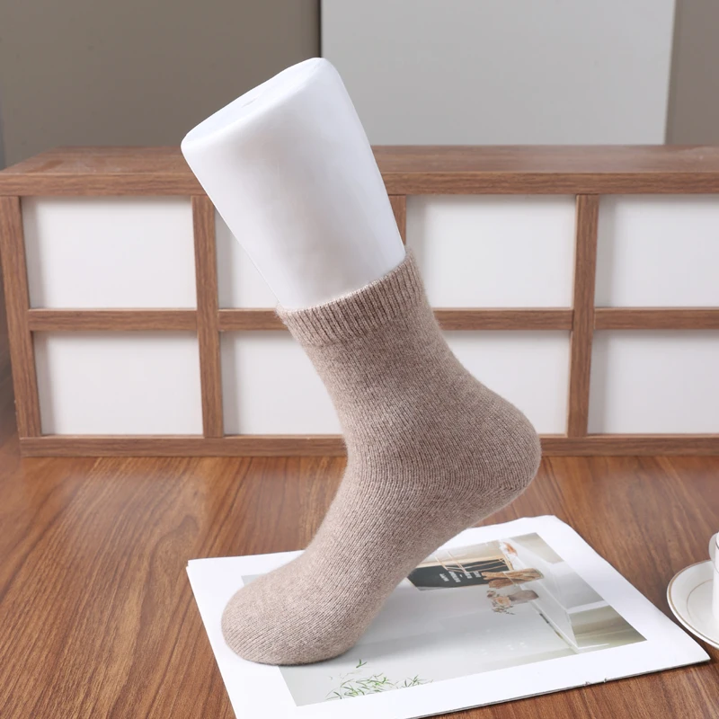 Women's 10% Cashmere Socks Warm Breathable Thick Knitted Mid-Tube Wool Socks for Home Use Cold Proof Solid Colored Couples Socks