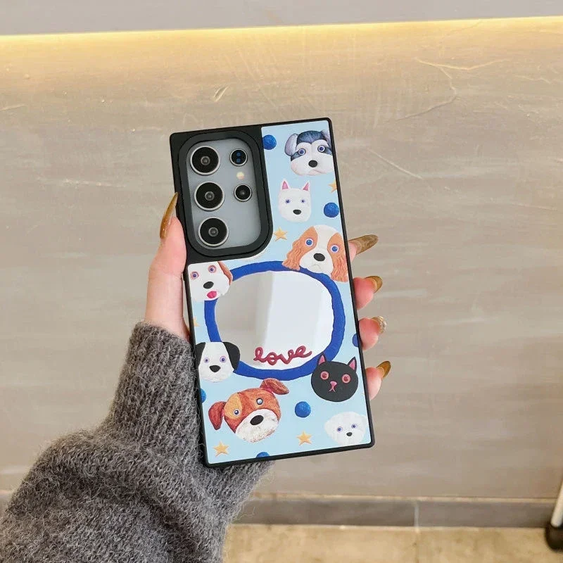 

Happy Birthday Bear Mirror Surface Black Border Magnetic Case for Samsung Galaxy S25 S24 S23 Ultra S25U S25 Plus Cover Case