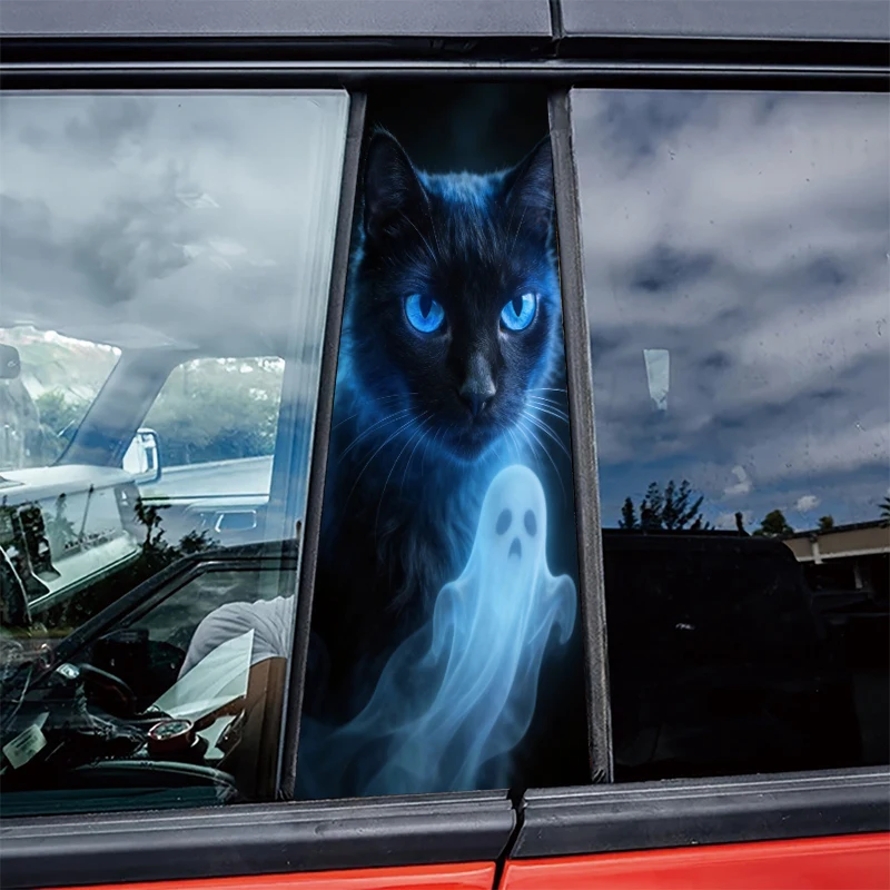 

2 pieces of automotive B-pillar film Ghostly Black Cat Glossy material protective film