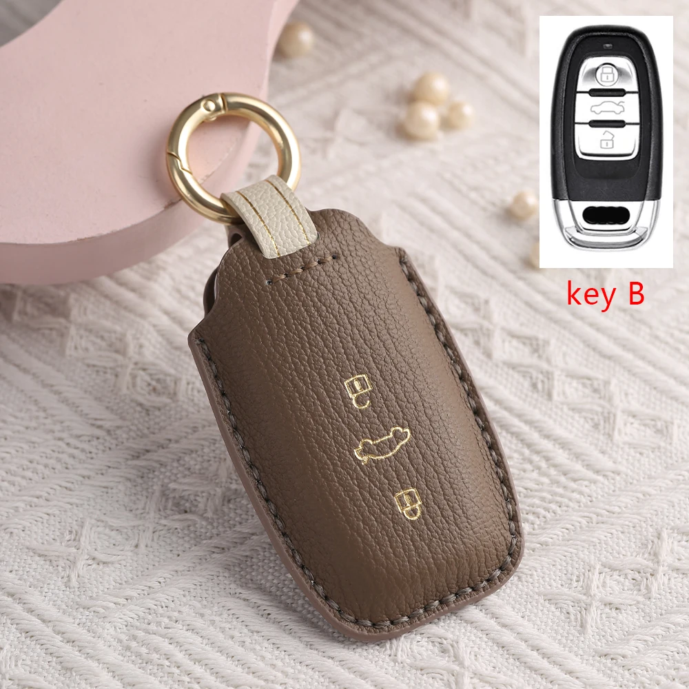 Leather Car Key Case Fob Cover for Audi A4 A5 A4L A6 A7 A8 Q8 Q5 S6 S7 S5 S8 S4 RS6 RS7 RS 2017 2018 2019 2020 Accessories