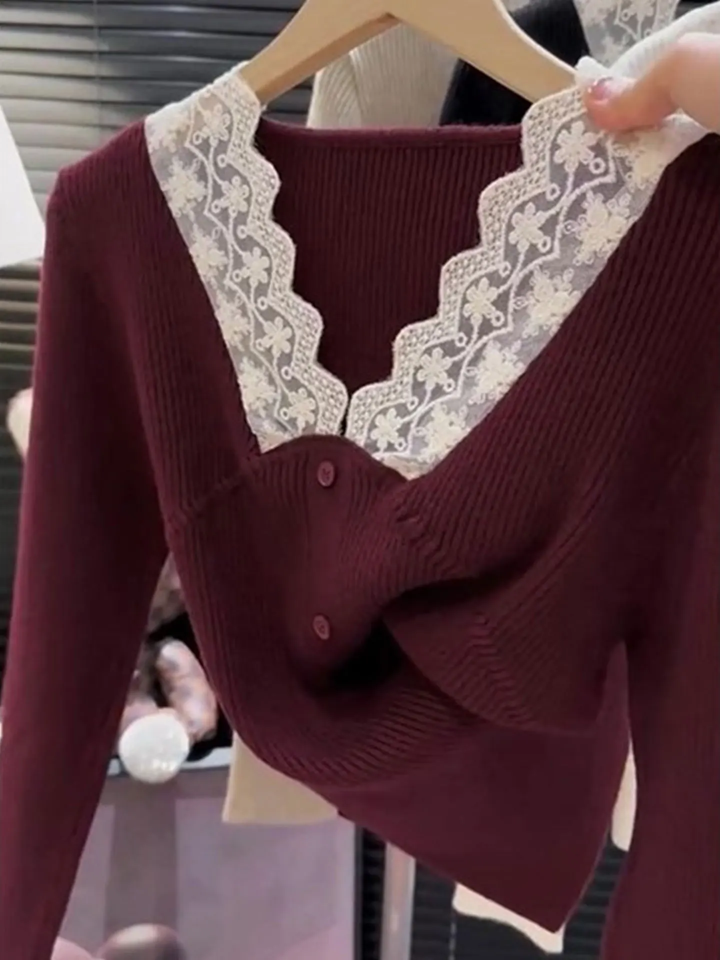 Ele الدانتيل لصق طويل Sve قاعدة irt سليم صالح محبوك سترة الشتاء Faion تخفيف Sle النسخة الكورية منتصف ثي V-Ne #2