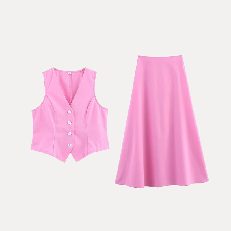 

Simple V-ne Suit Jaet High Waist Skirt Set Women's Faion Summer 2025 Polyester Fiber ort Sve Button Closure